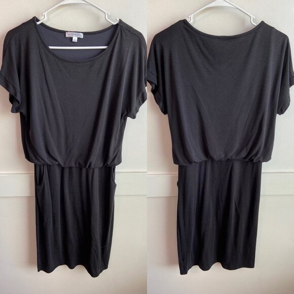 DownEast Dresses & Skirts - Downeast Soft Black Cinched Center Short Sleeve Dress With Pockets